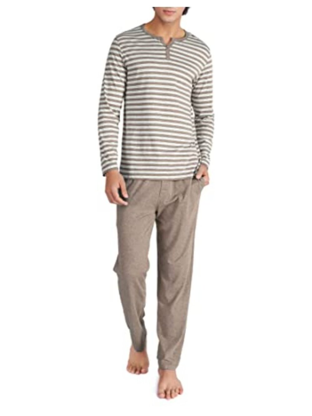 Men's 100% combed cotton pajama set soft long sleeve sleepwear
